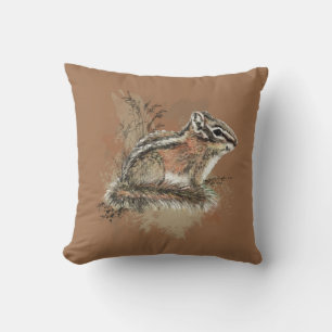 Coussin Aquarelle Cute Little Chipmunk Animal Wildlife