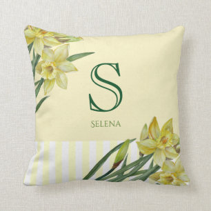 Coussin Aquarelle Daffodiques Fleur Floral Art Monogramme