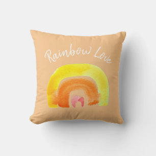 Coussin Aquarelle d'amour arc-en-ciel orange