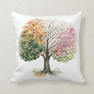 COUSSIN AQUARELLE d'ARBRE de 4 SAISONS sur le