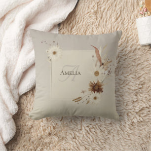 Coussin Aquarelle d'automne Monogramme floral