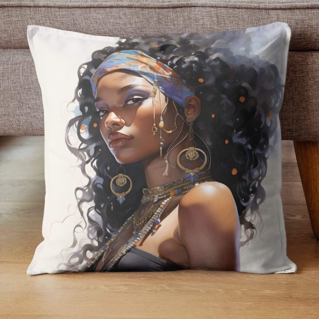 Coussin Aquarelle de beauté Afrocentrique (Créateur téléchargé)