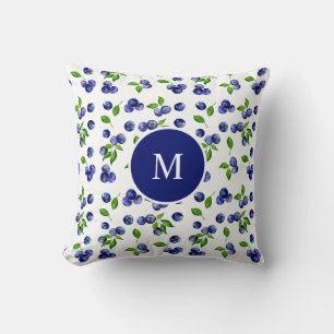 Coussin Aquarelle de bleuet Monogramme Berry Rustic Chic T