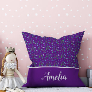 Coussin Aquarelle de bleuet motif mignon nom pourpre