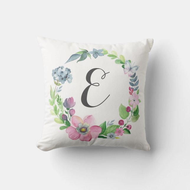 Coussin Aquarelle de Boho florale et monogramme du (Recto)