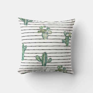 Coussin Aquarelle de Cactus : Dessin de stylo Vintage.