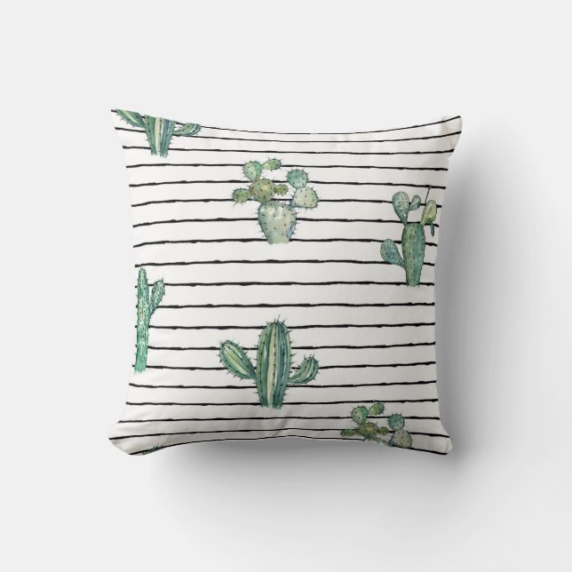Coussin Aquarelle de Cactus : Dessin de stylo Vintage. (Recto)