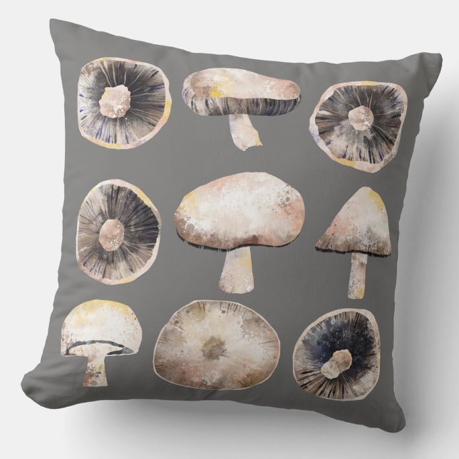Coussin Aquarelle de champignons (Mushroom toadstool fungi throw pillow)