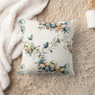Coussin Aquarelle de charme Oiseaux de Pâques et printemps