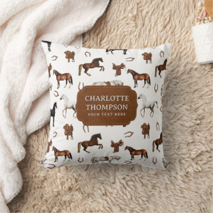 Coussin Aquarelle de chevaux Fer à cheval Selles de cheval