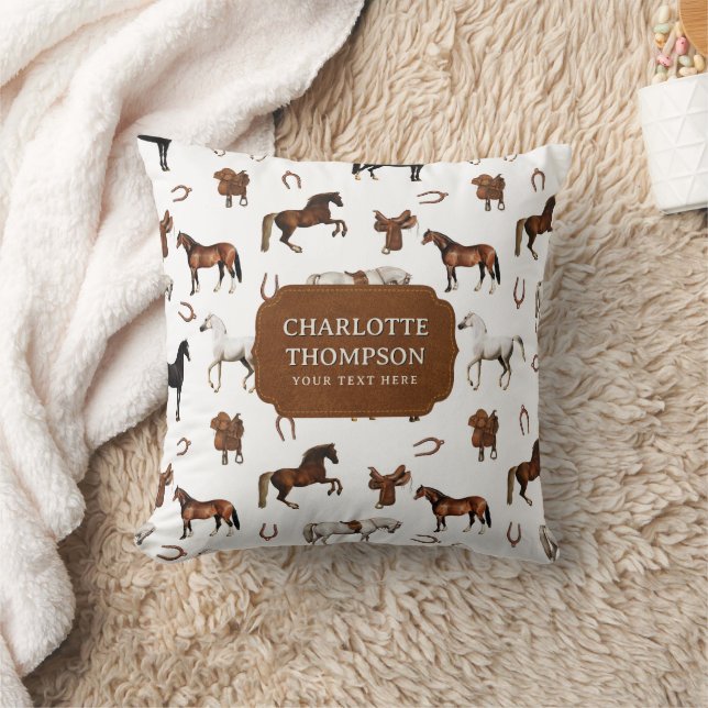 Coussin Aquarelle de chevaux Fer à cheval Selles de cheval (Couverture)