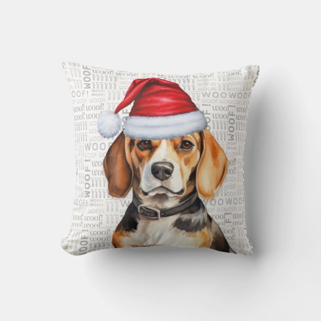 Coussin Aquarelle de chien beagle Noël (Recto)