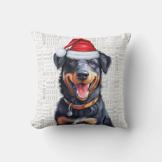 Coussin Aquarelle de chien de Beauceron Noël (Recto)