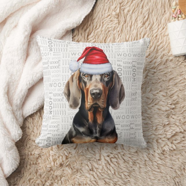 Coussin Aquarelle de chien noir et bronzé Noël (Couverture)