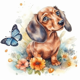 Coussin Aquarelle de chiot mignonne Dachshund