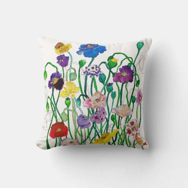 Coussin Aquarelle de coquelicot sauvage et coloré (Recto)