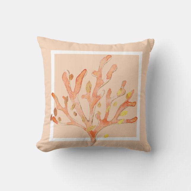 Coussin Aquarelle de corail de ventilateur contour côtier  (Recto)