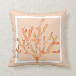 Coussin Aquarelle de corail de ventilateur contour côtier 