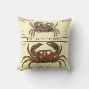 Coussin Aquarelle de crabe nautique vintage personnalisée