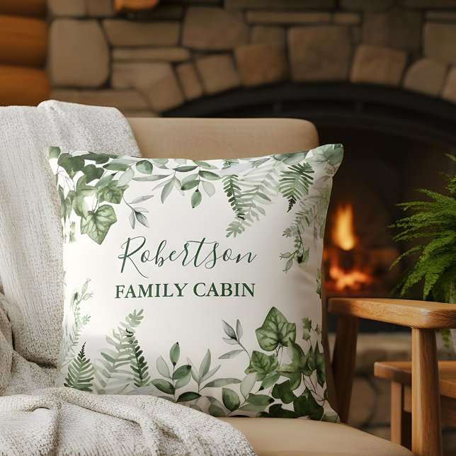 Coussin Aquarelle de famille Cabine Ivy Sage Ferns Botaniq (Customize to change text size, style or color.)