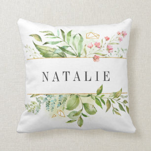 Coussin Aquarelle de feuillage vert sauvage personnalisée