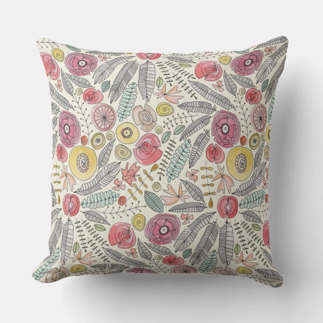 Coussin aquarelle de fleur de plumes (Recto)