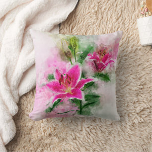 Coussin Aquarelle de fleur de Stargazer Lily - wb 02