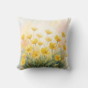 Coussin Aquarelle de fleur sauvage jaune ensoleillée