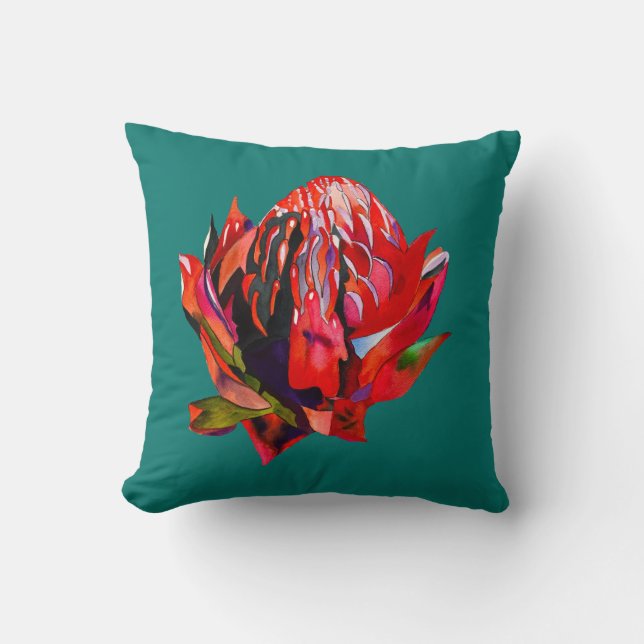 Coussin Aquarelle de fleurs indigènes de Waratah (Recto)