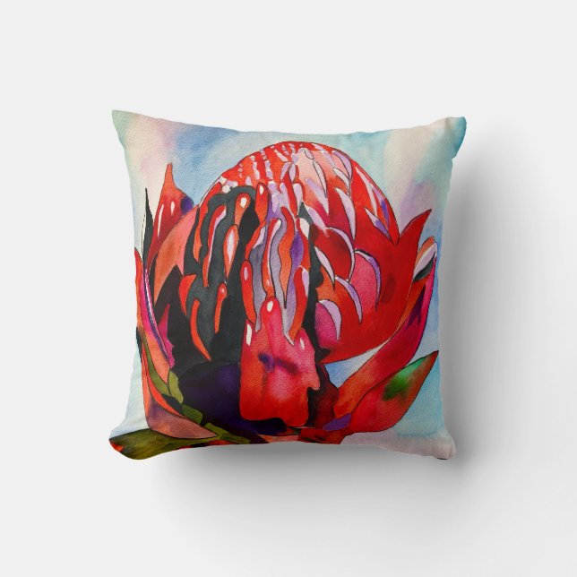 Coussin Aquarelle de fleurs indigènes de Waratah (Recto)