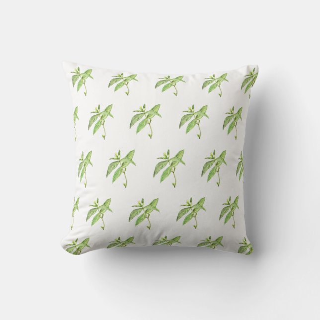 Coussin Aquarelle de jardin vert plante d'herbe de menthe (Recto)