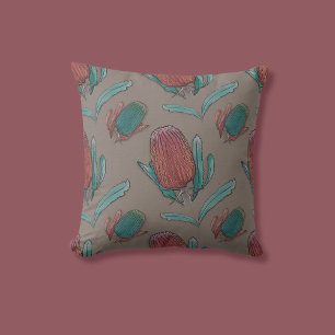 Coussin Aquarelle de la Banksia rouge - Fleur autochtone a