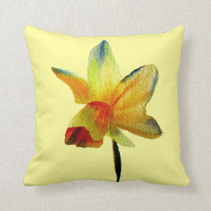 Coussin Aquarelle de la Daffodiaque jaune Art floral de pr