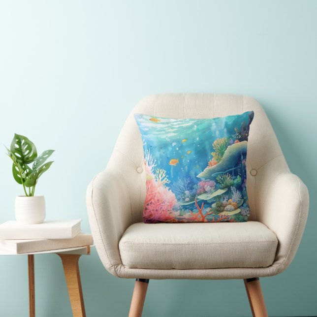 Coussin Aquarelle de la Grande barrière de corail (Chaise)