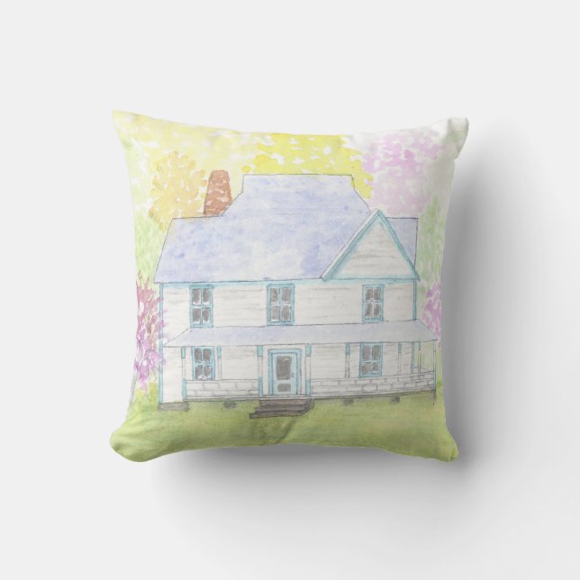 Coussin aquarelle de la maison de ferme de mt. (Recto)