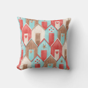 Coussin Aquarelle de la maison de plage : motif rétro.