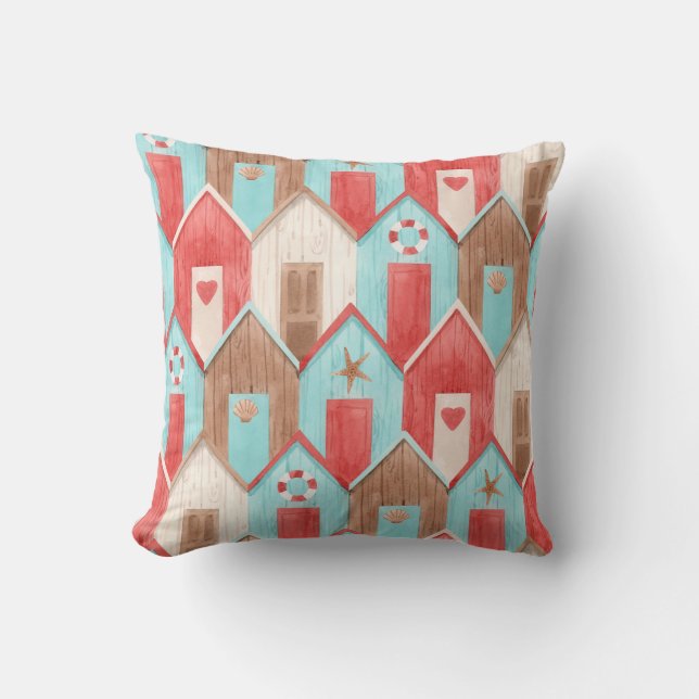 Coussin Aquarelle de la maison de plage : motif rétro. (Recto)