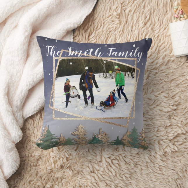 Coussin Aquarelle de la Marine d'hiver Neige Arbres de Noë (Couverture)