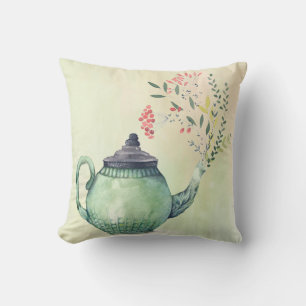 Coussin Aquarelle de la théière à fleurs