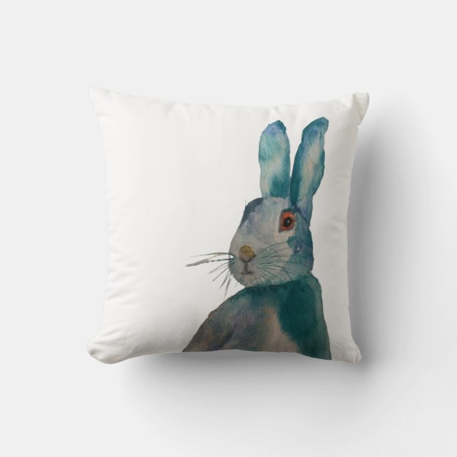 Coussin Aquarelle de lièvre bleu (Recto)