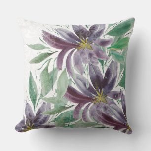 Coussin Aquarelle de lotus vert violet artistique