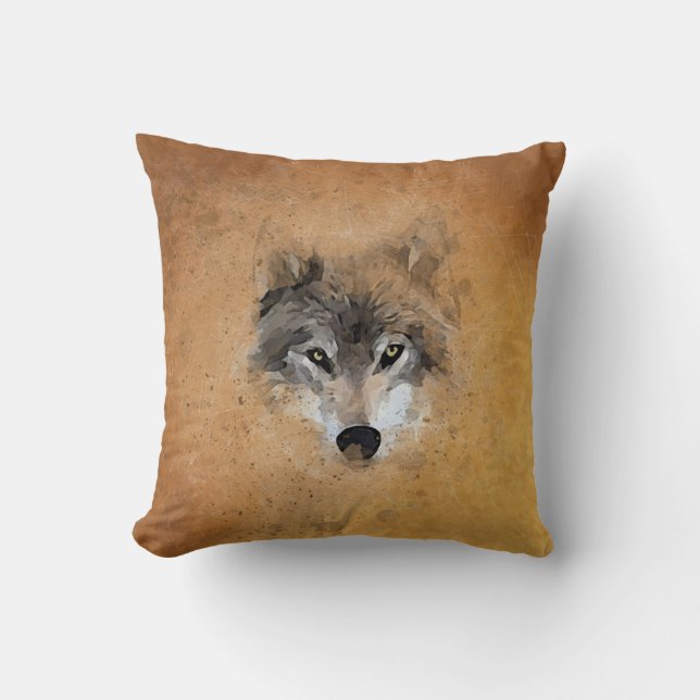 Coussin Aquarelle de loup gris Vintage (Recto)