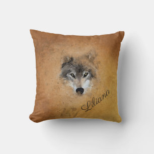 Coussin Aquarelle de loup vintage