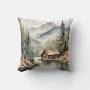 Coussin Aquarelle de montagne rustique