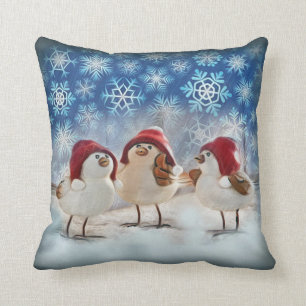 Coussin Aquarelle de neige des poulets de Noël