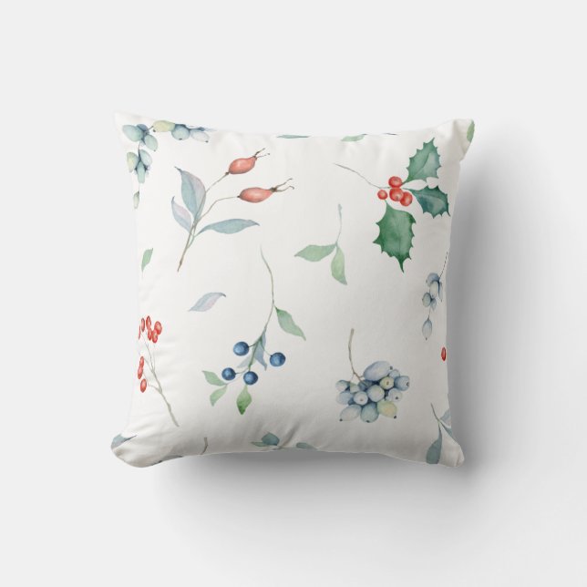 Coussin Aquarelle de Noël Floral Vacances Traditionnelles (Recto)