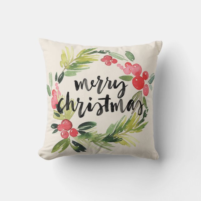 Coussin Aquarelle de Noël | - guirlande de Joyeux Noël (Recto)