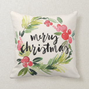 Coussin Aquarelle de Noël   - guirlande de Joyeux Noël