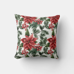 Coussin Aquarelle de Noël Poinsettia Motif
