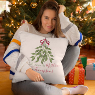 Coussin Aquarelle de Noël Vert mignonne Merry Mistletoe